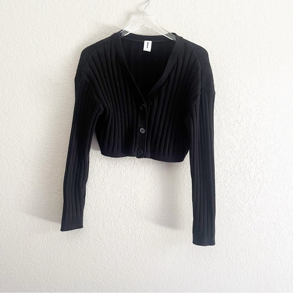 Abound Sweaters - ABOUND Long Sleeve Ribbed Cropped Cardigan Black Size Large
